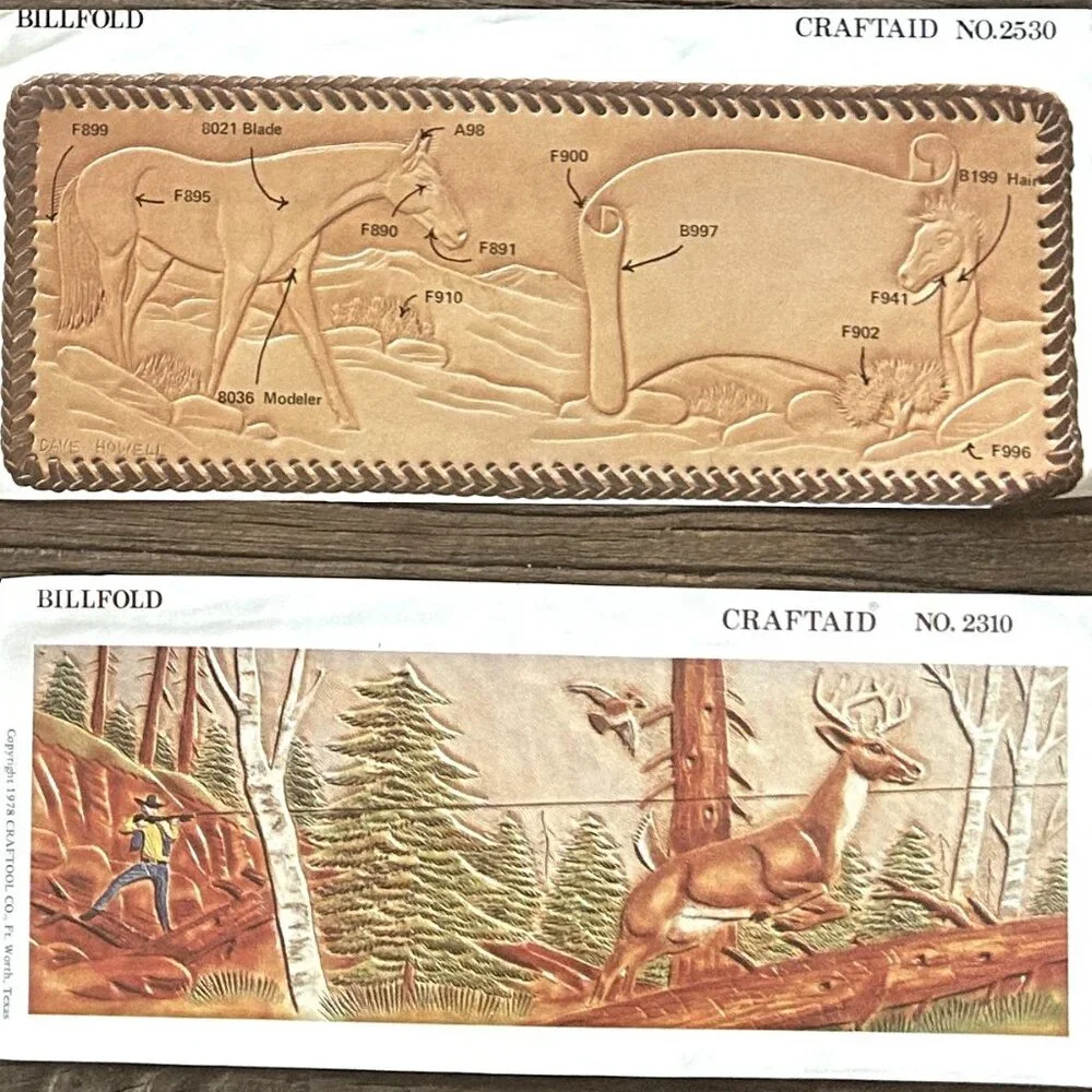 Lot of 6 Vintage Craftaid Leather Billfold Patterns Templates Woodland Western - Picture 4 of 9